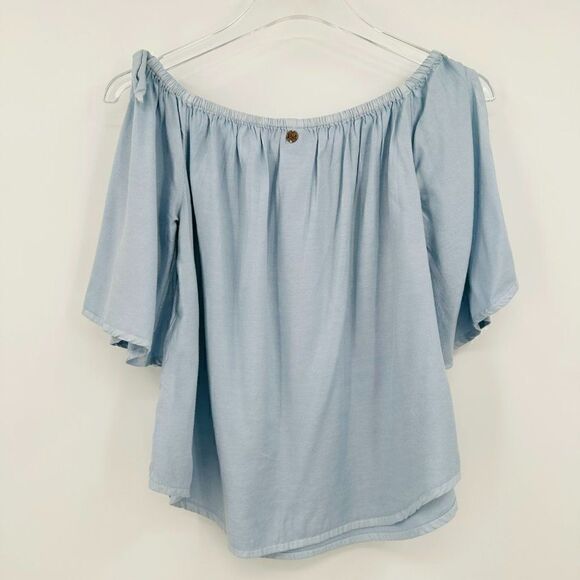 Billabong Size Small Blue Off the Shoulder Boho Open Sleeve Blouse Top - Picture 9 of 9